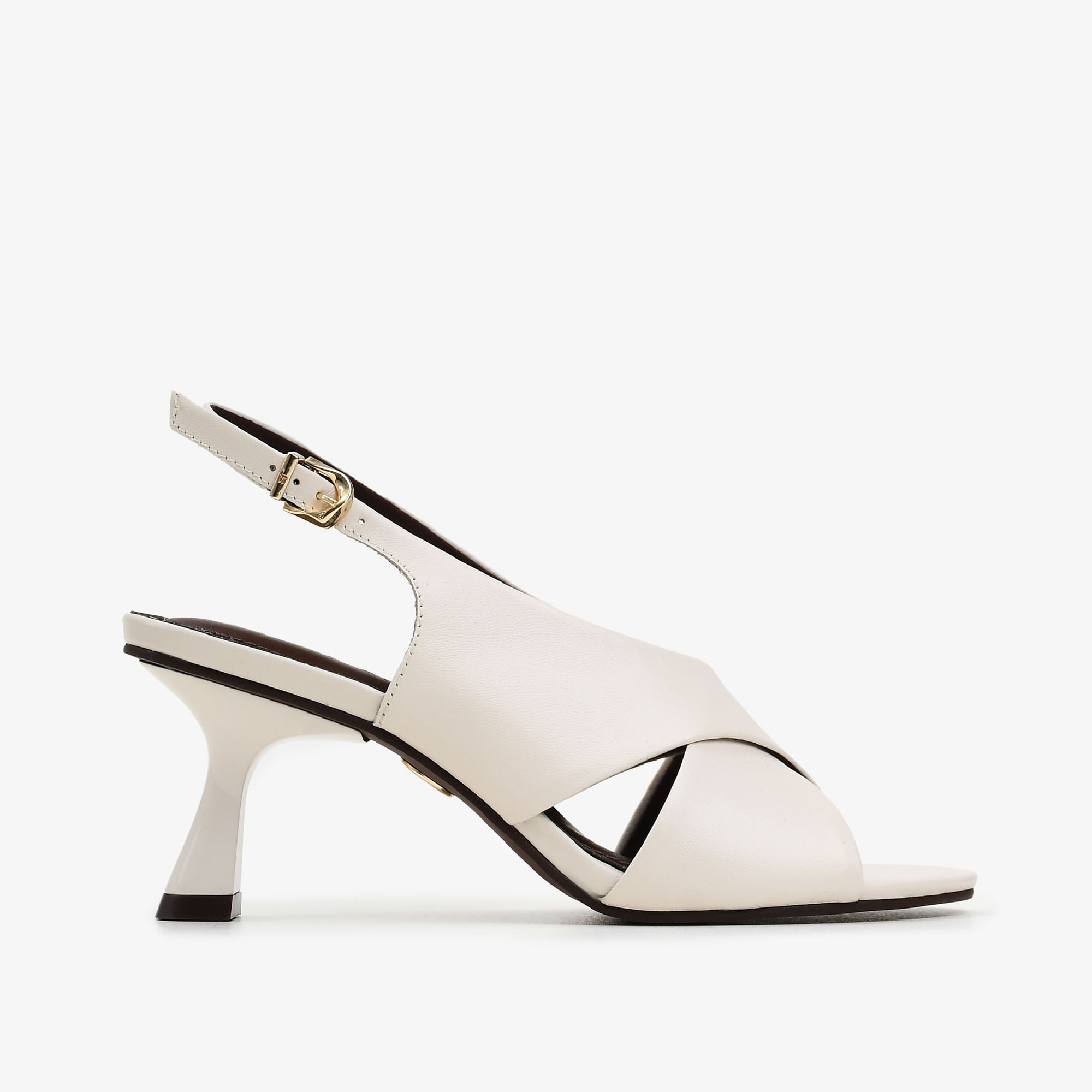 Sandália Off White Algodão Couro