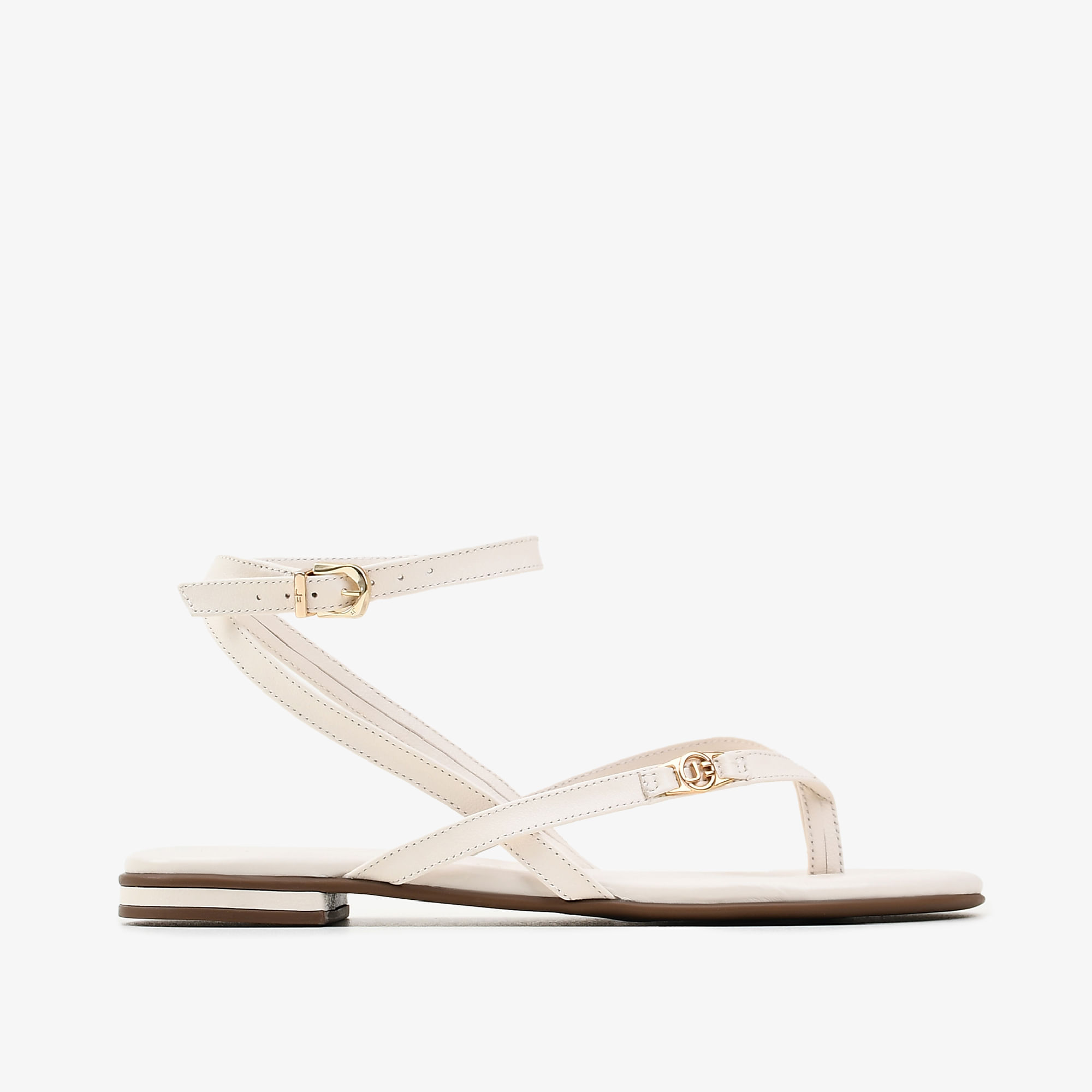 Sandália Off White Algodão Couro