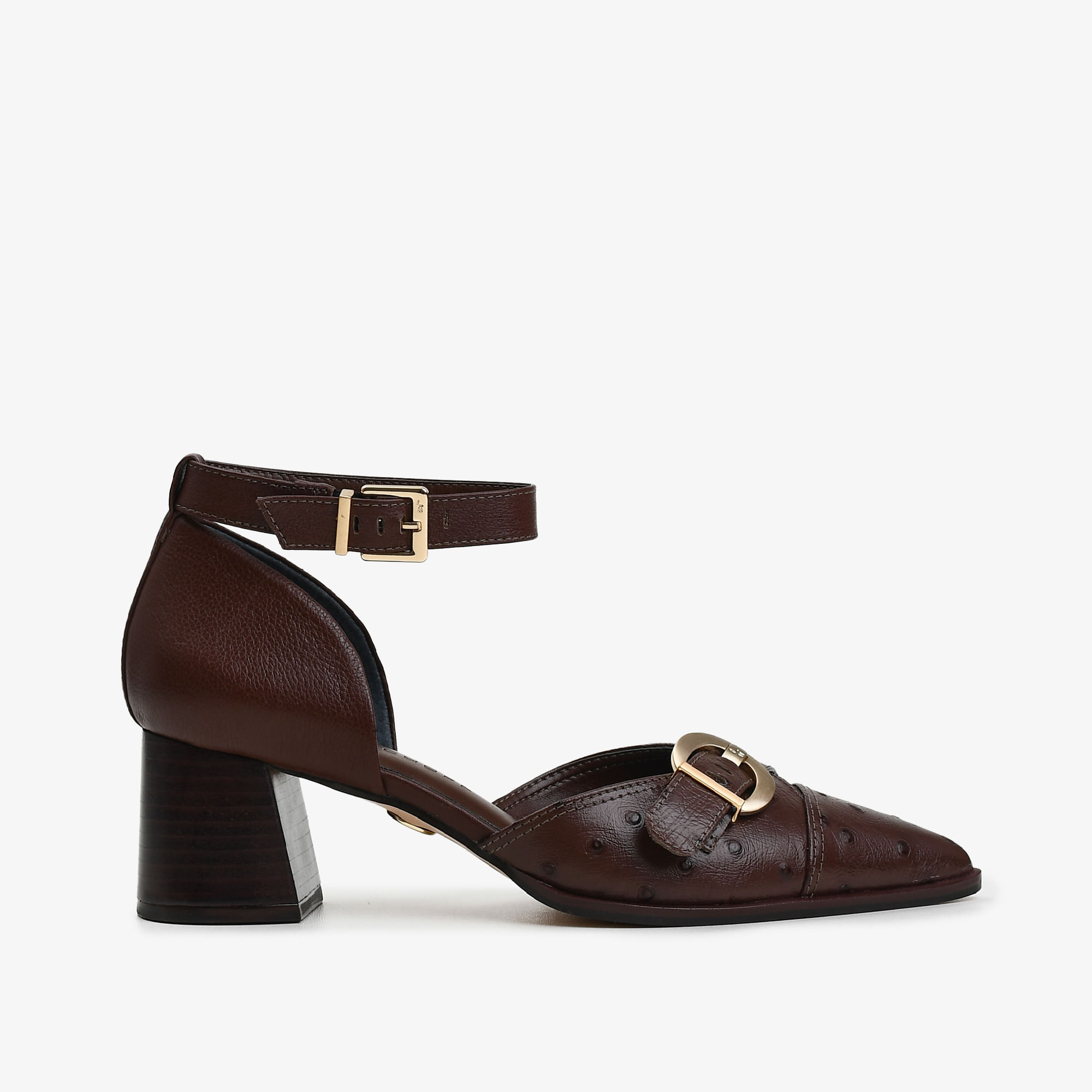 Scarpin Café Marrom Couro Avestruz