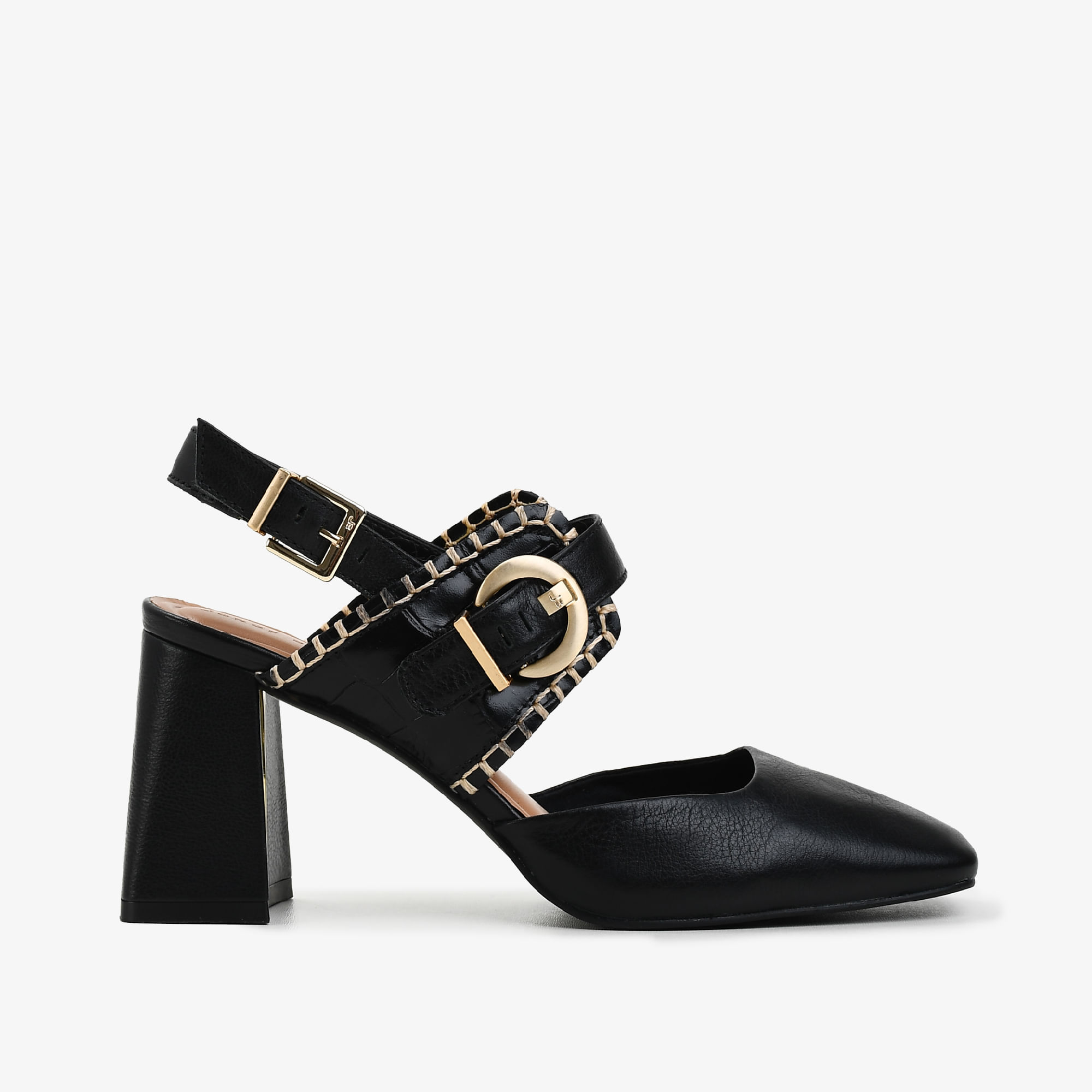 Slingback Preto Couro