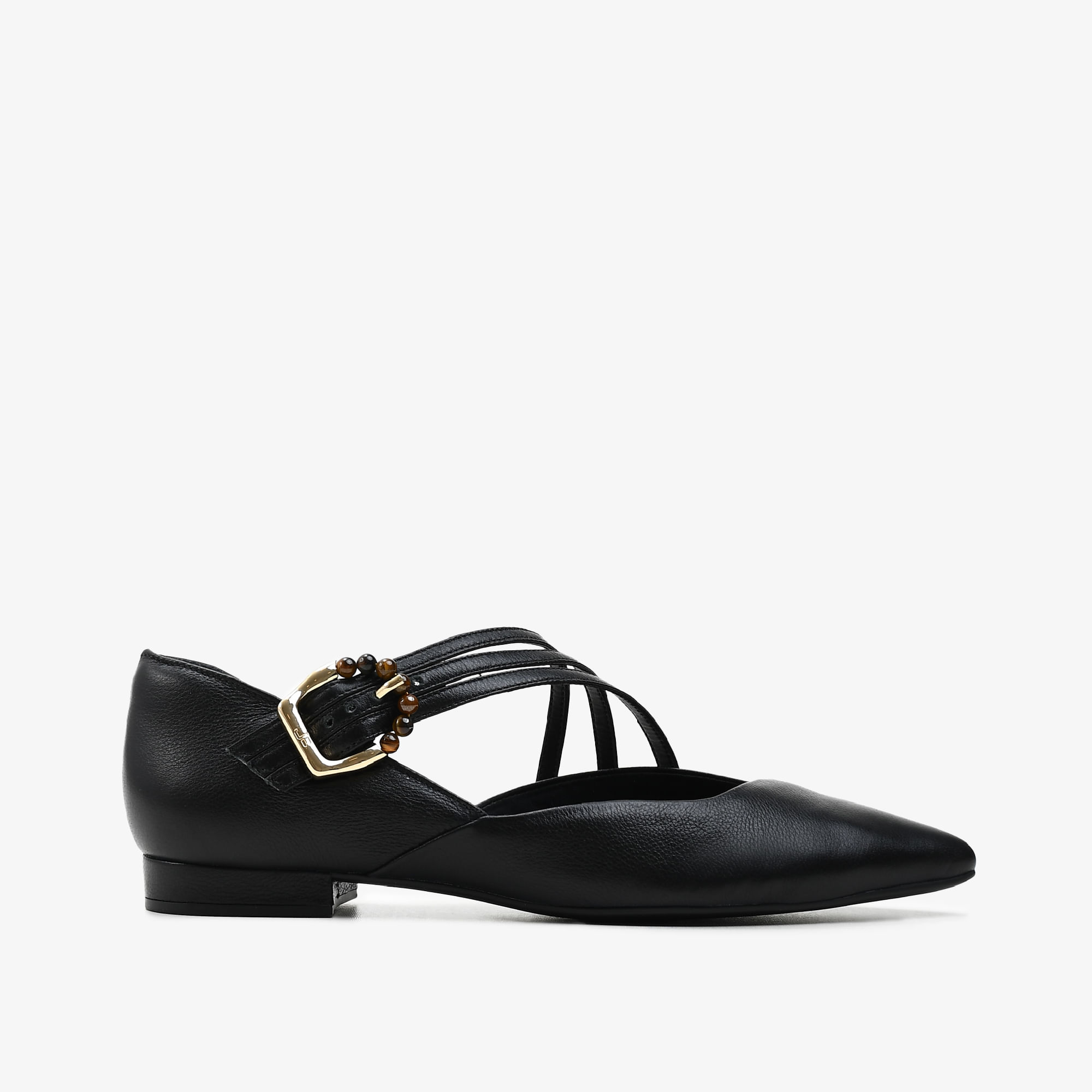 Sapatilha Bico Fino Preto Couro