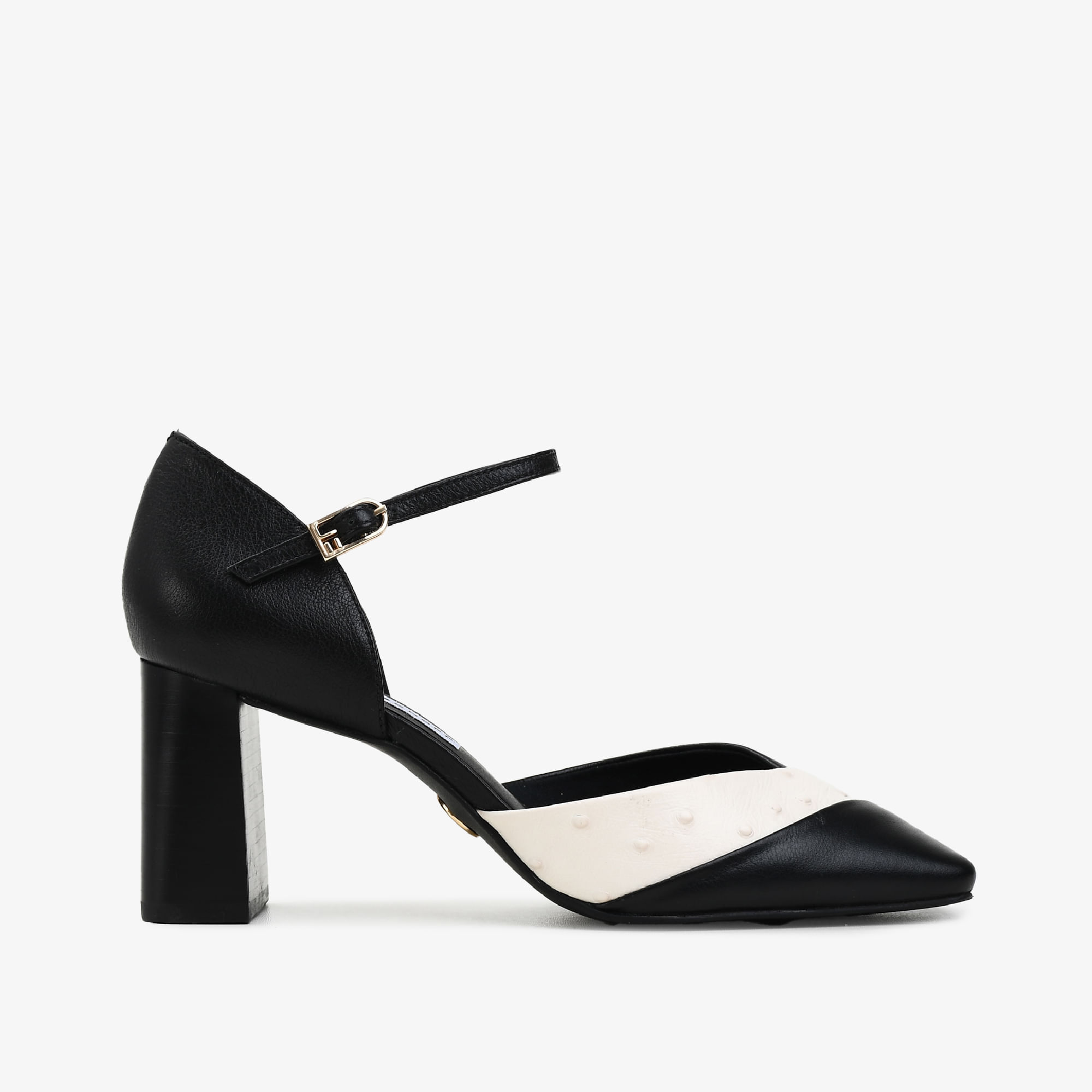 Scarpin Preto Algodão Couro