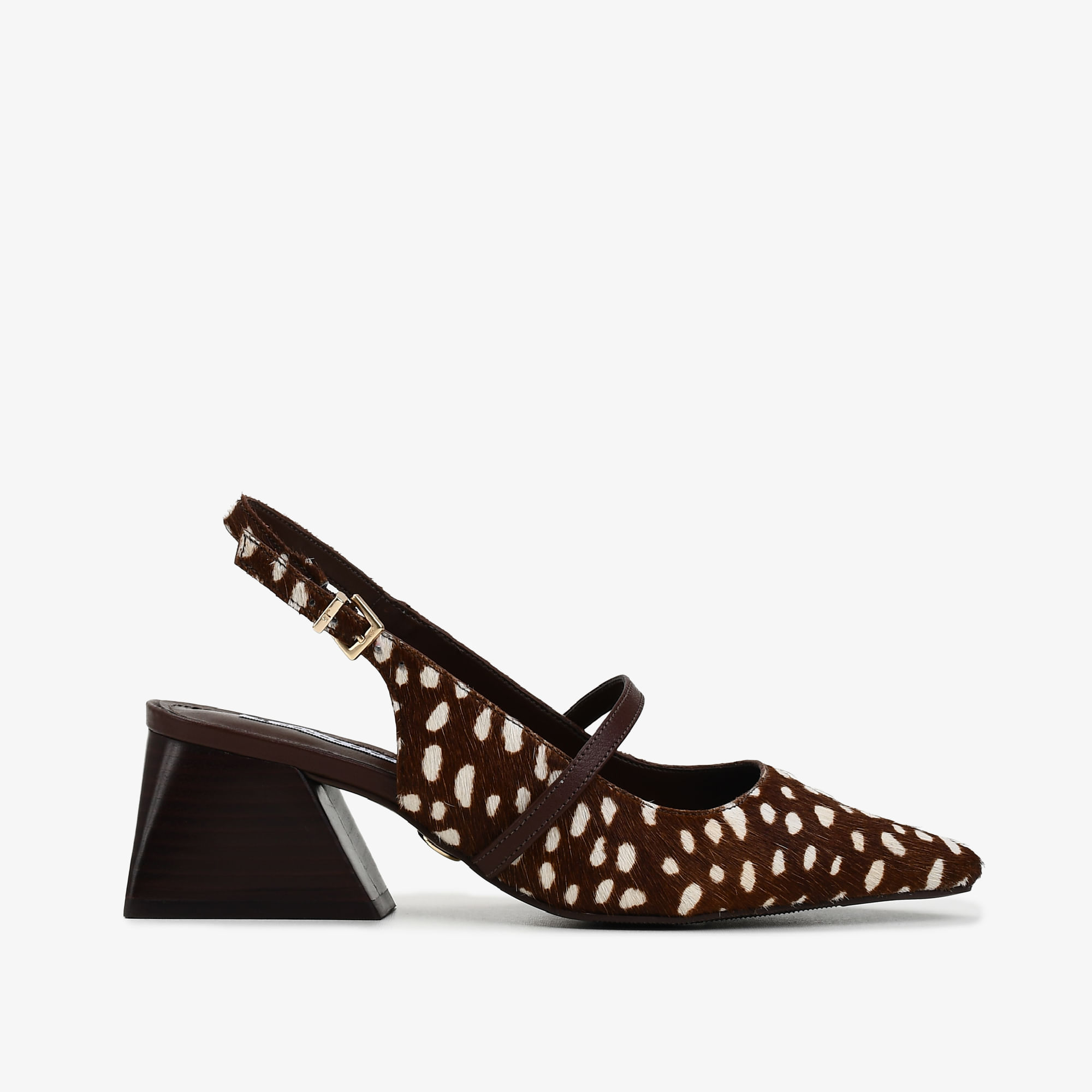 Slingback Salto Bloco Selvagem Café Pelo