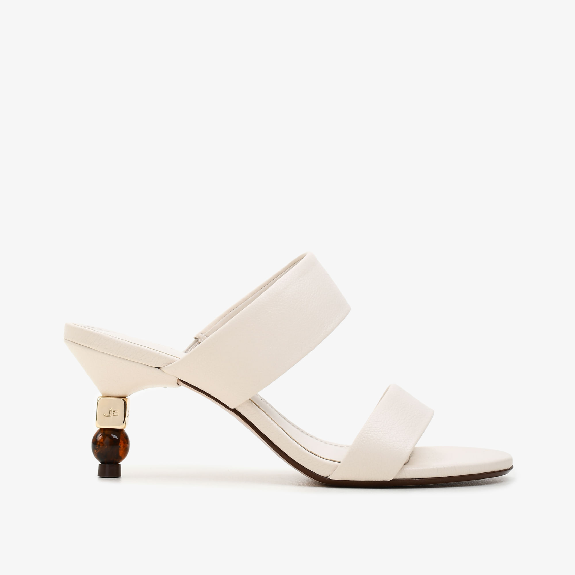 Tamanco Off White Algodão Couro