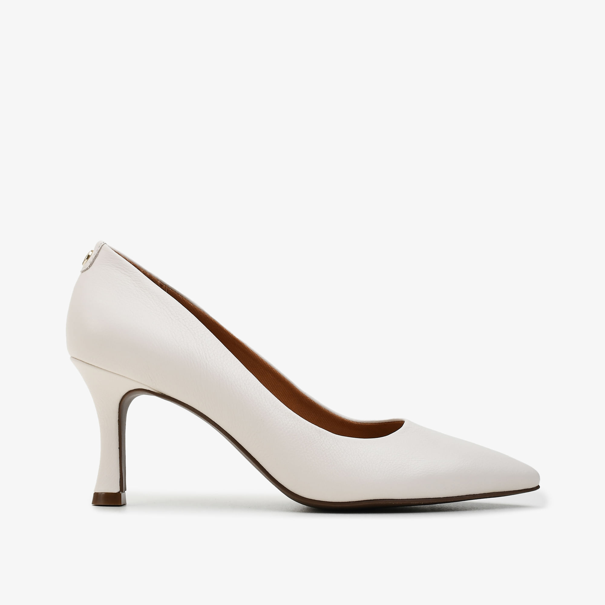 Scarpin Off White Algodão Couro