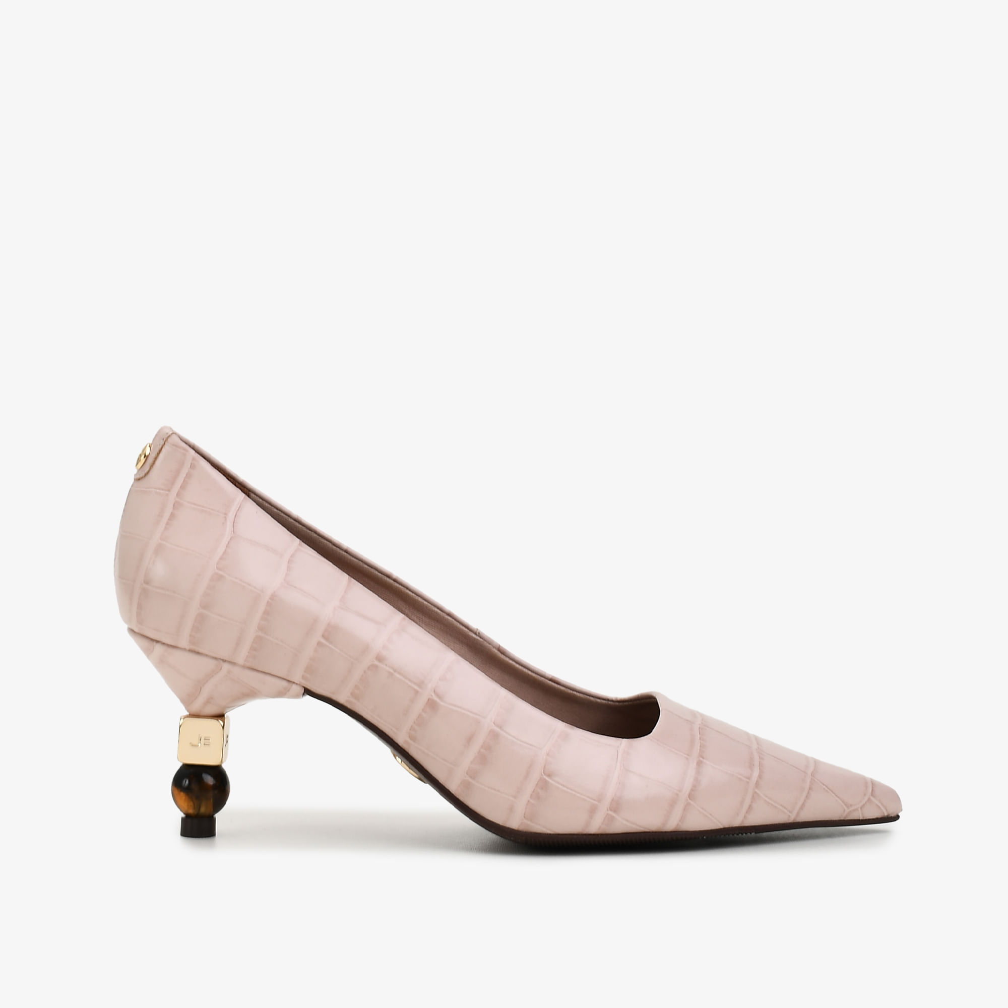 Scarpin Nude Turmalina Couro Croco