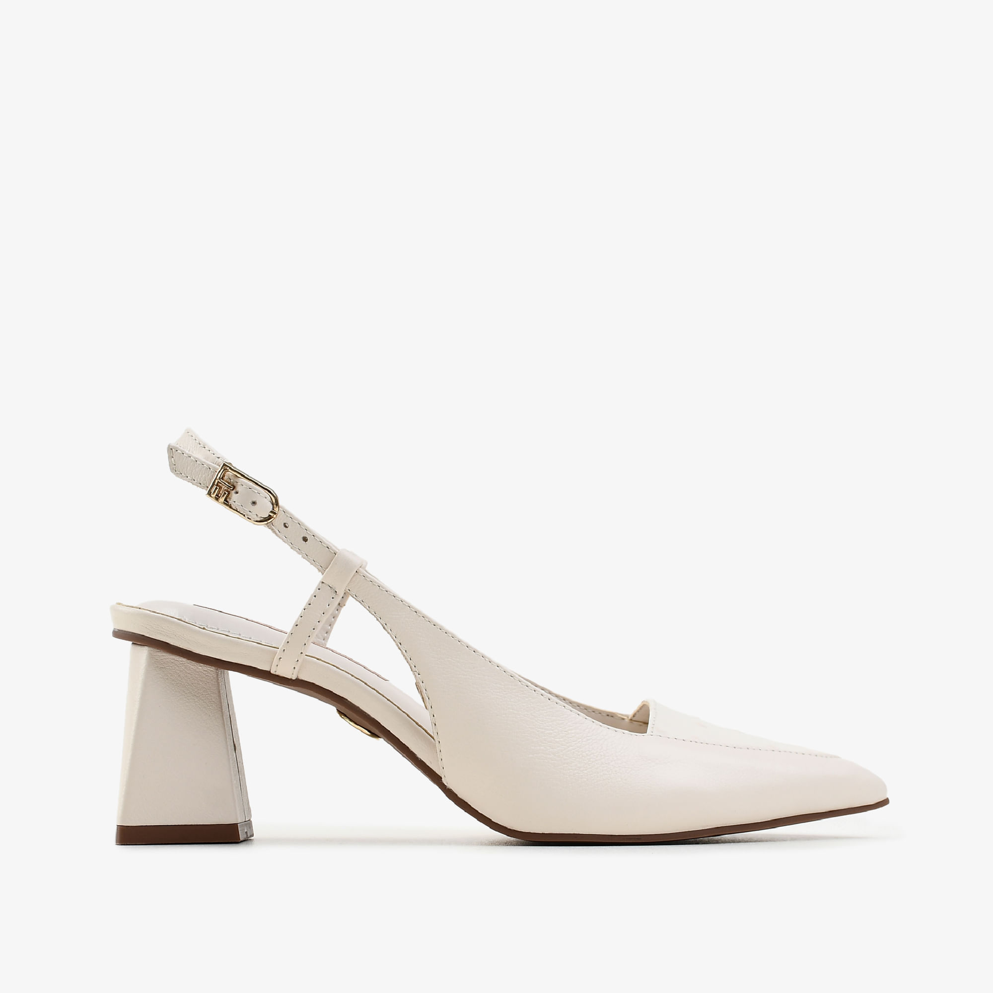 Slingback Off White Algodão Couro