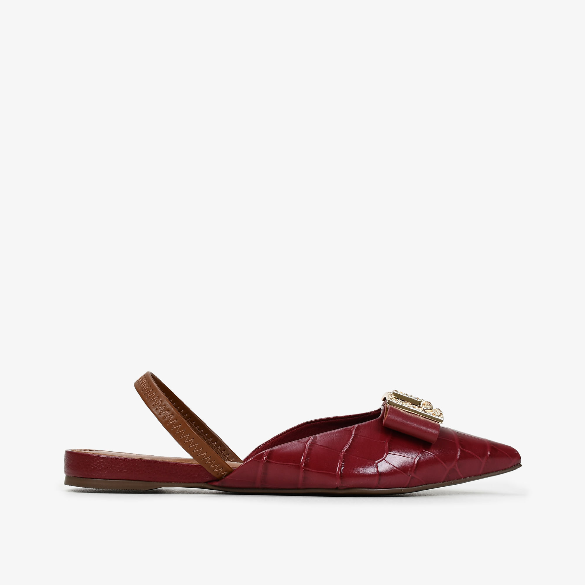 Slingback Vinho Cabernet Couro Croco