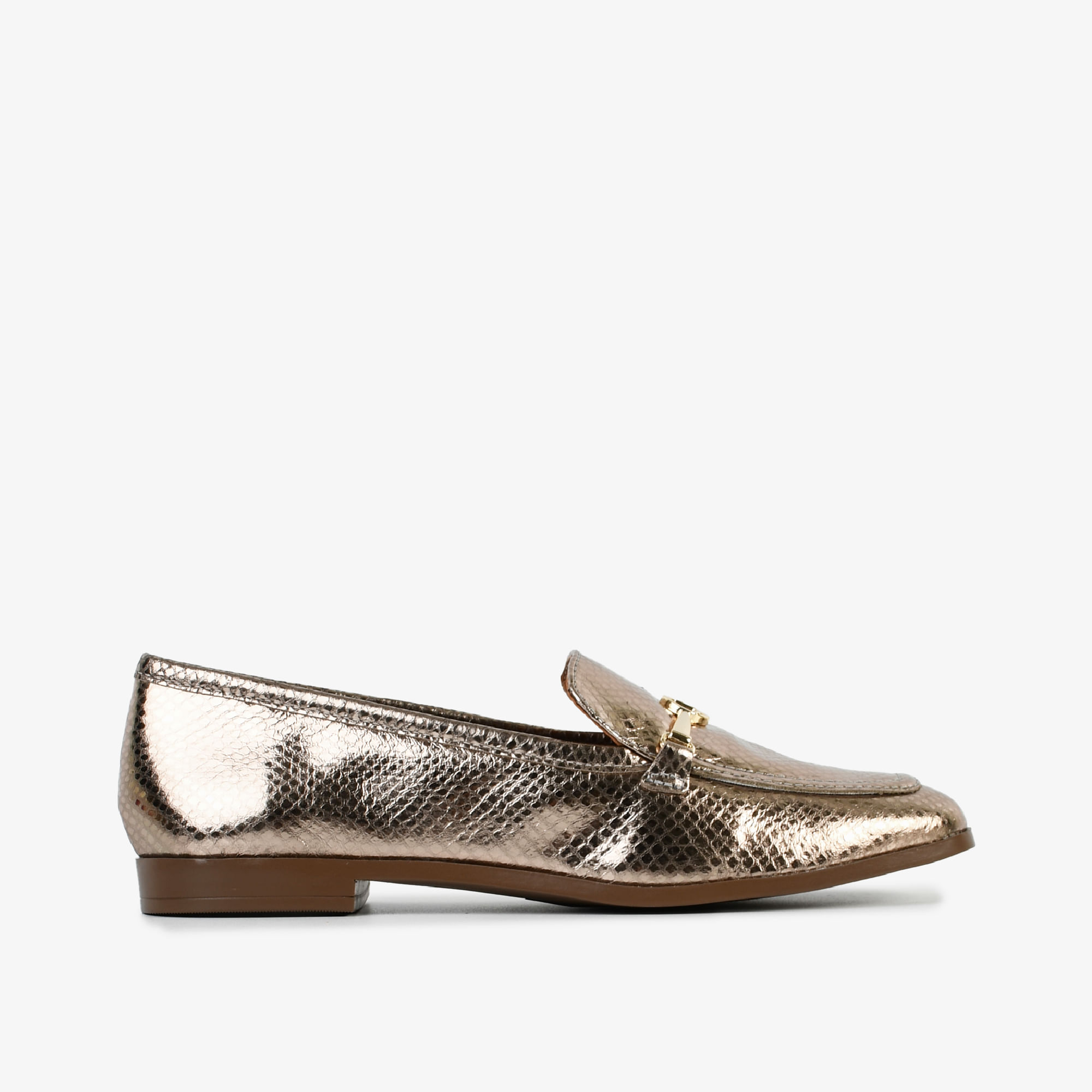 Loafer Ouro Dark Gold Couro Snake