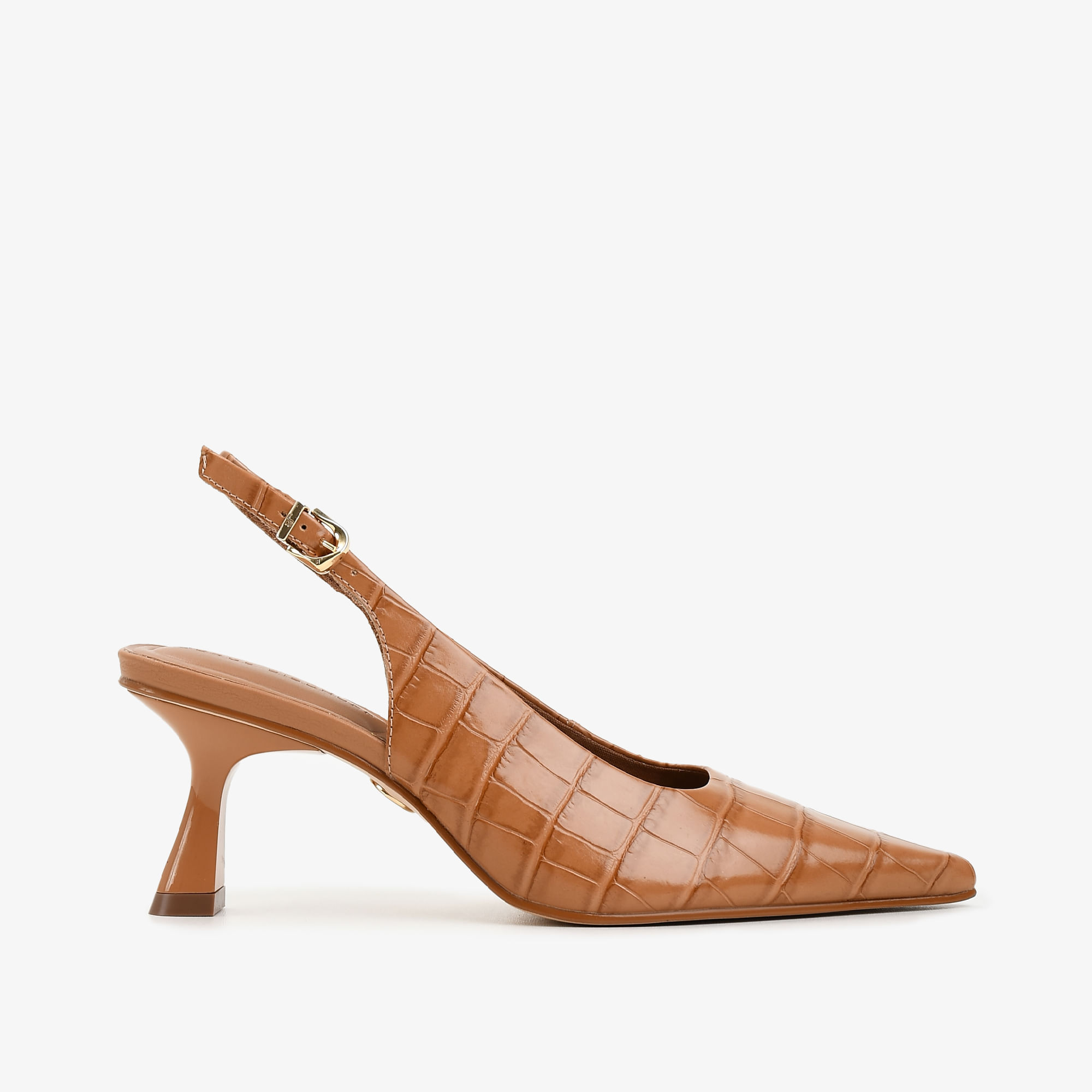 Slingback Caramelo Trigo Couro Croco