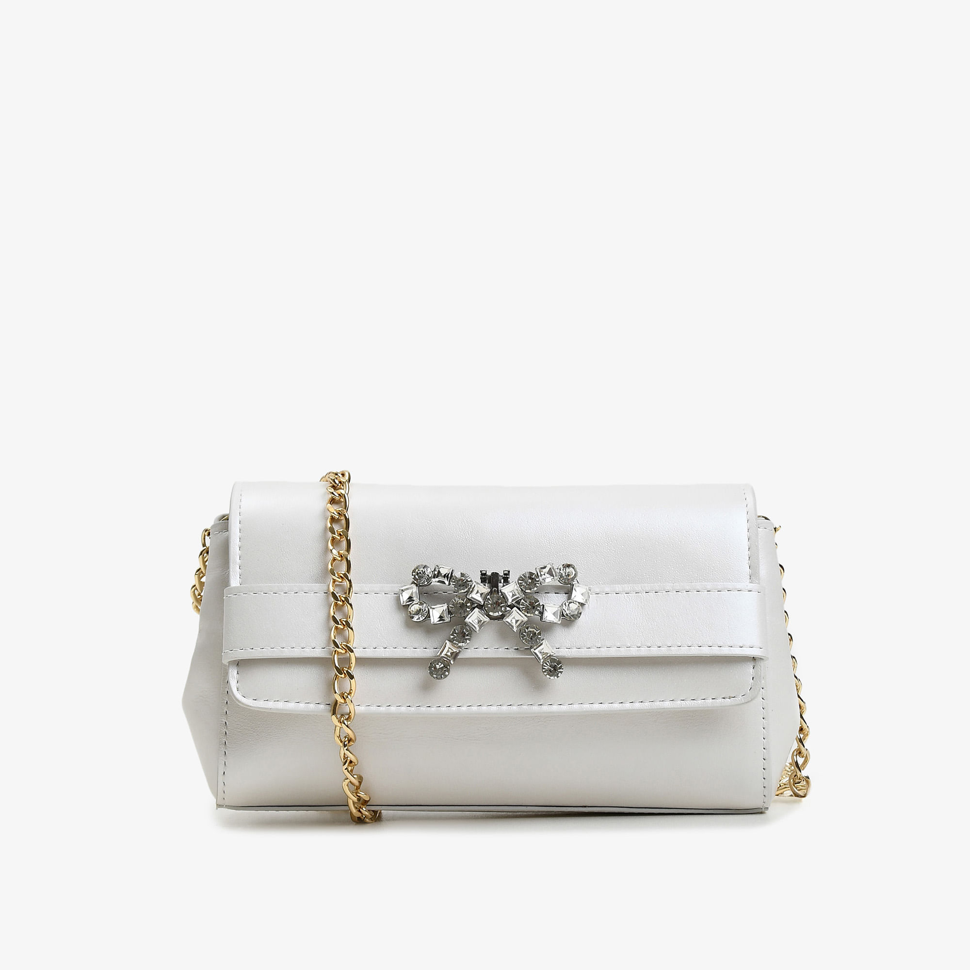 Bolsa Transversal Branco Say Yes Enfeite Removível Couro Acetinado