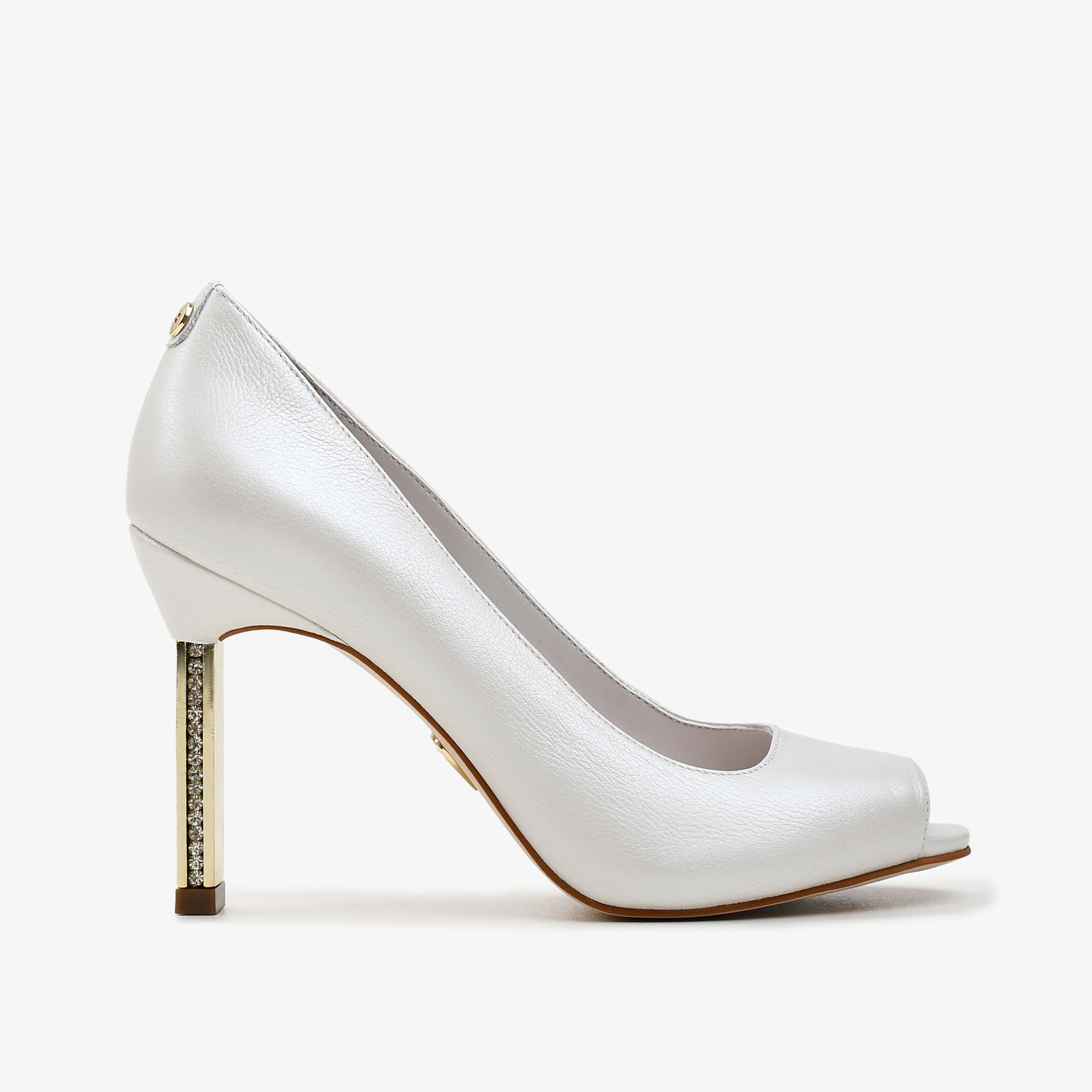 Peep Toe Branco Say Yes Salto Fino Couro Acetinado