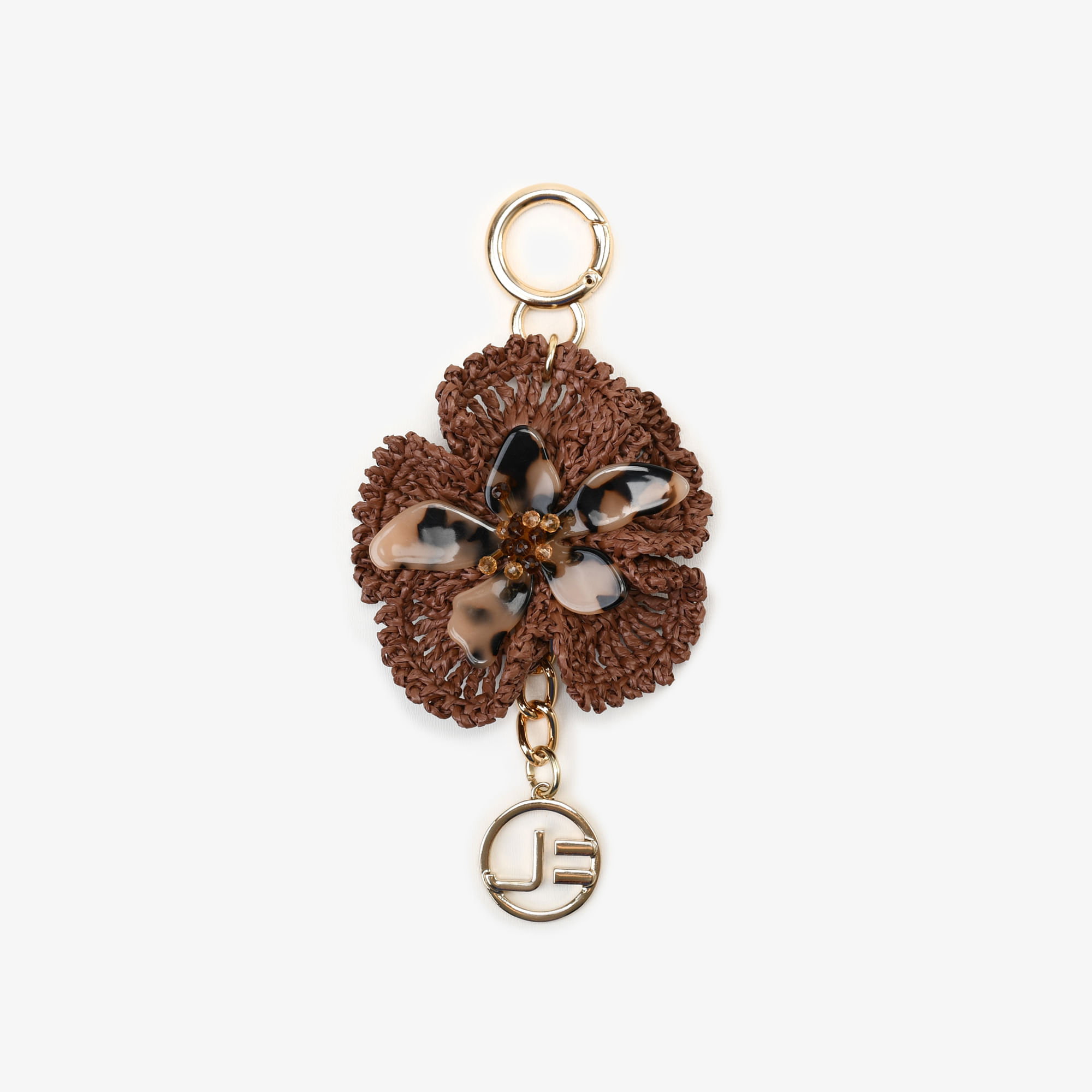 Bag Charm Marrom Flor Ráfia