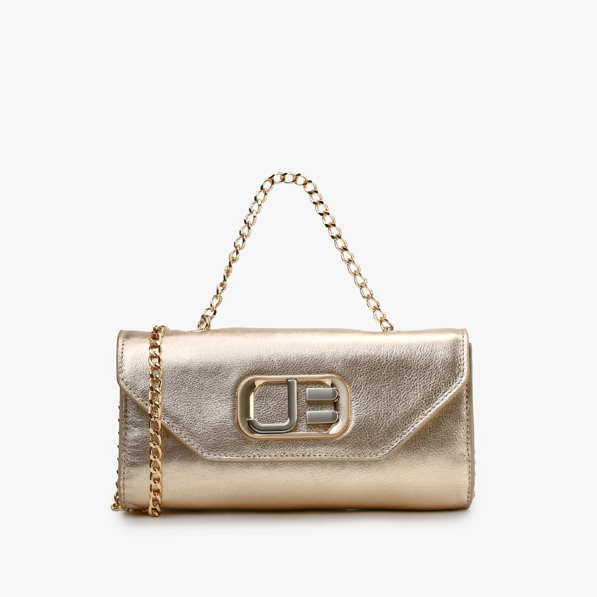 Bolsa Clutch Metal Ouro Champagne Couro