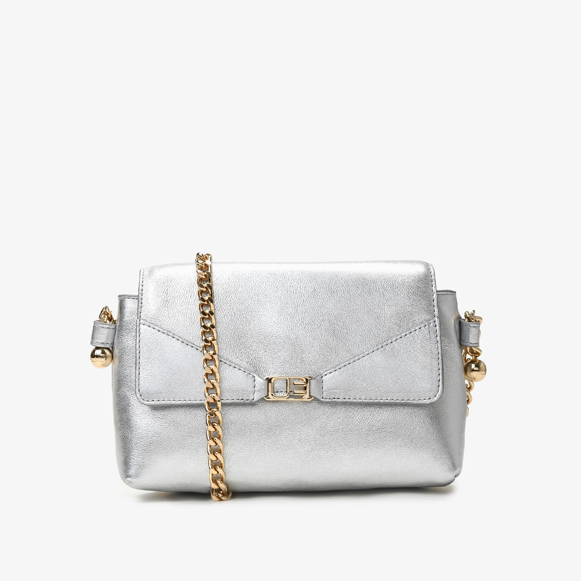 Bolsa Transversal Metal Prata Couro