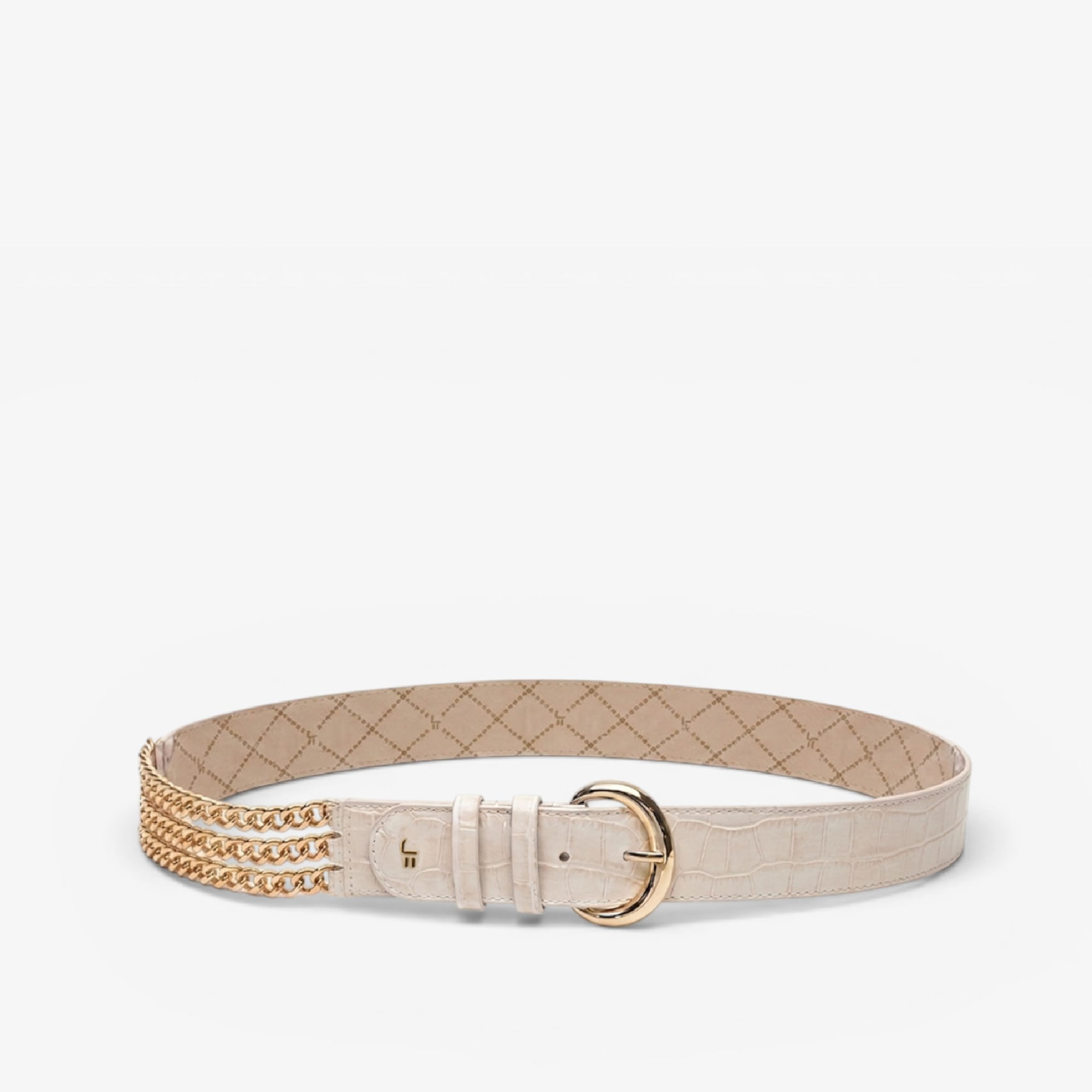 Cinto Off White Algodão Corrente Couro Croco