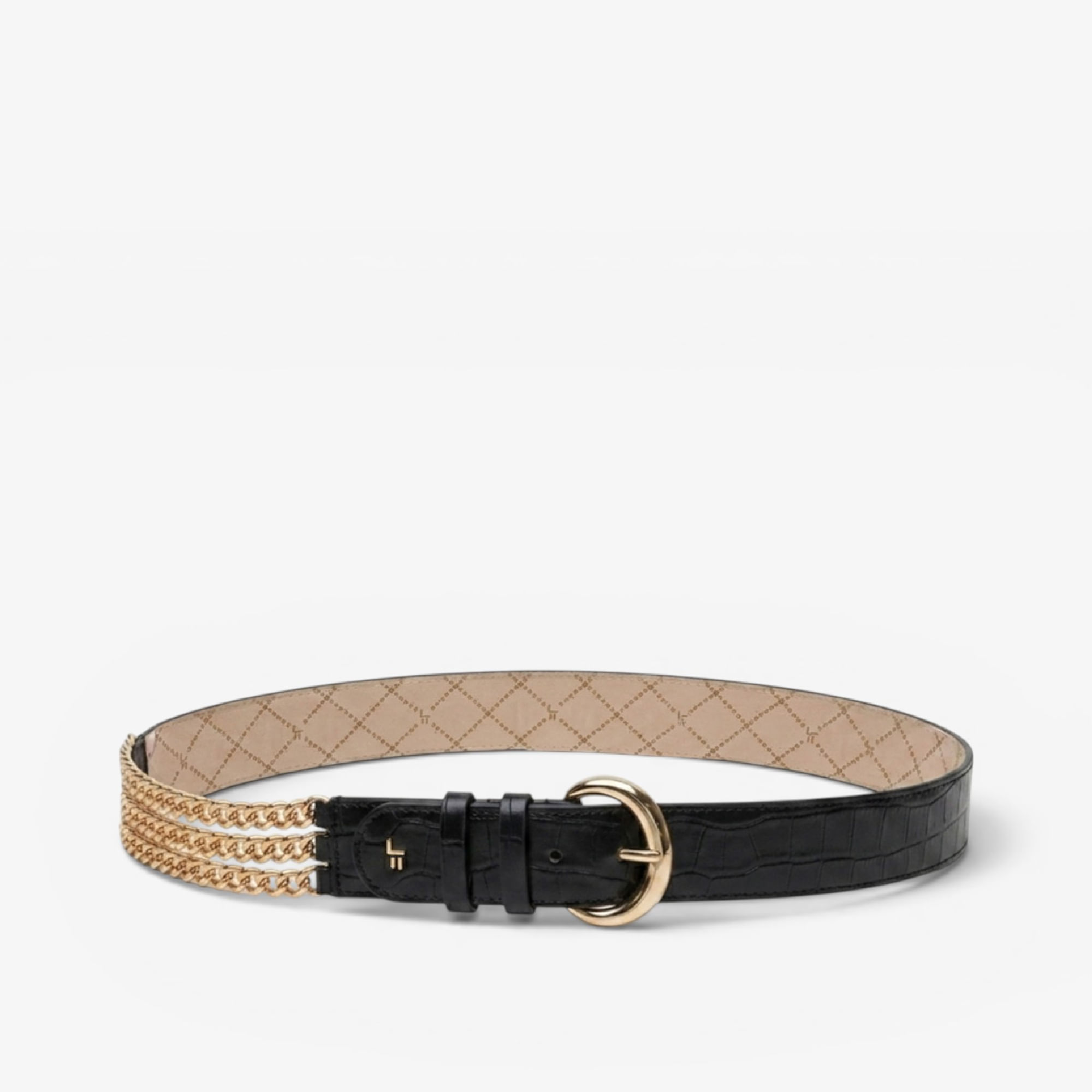 Cinto Preto Corrente Couro Croco
