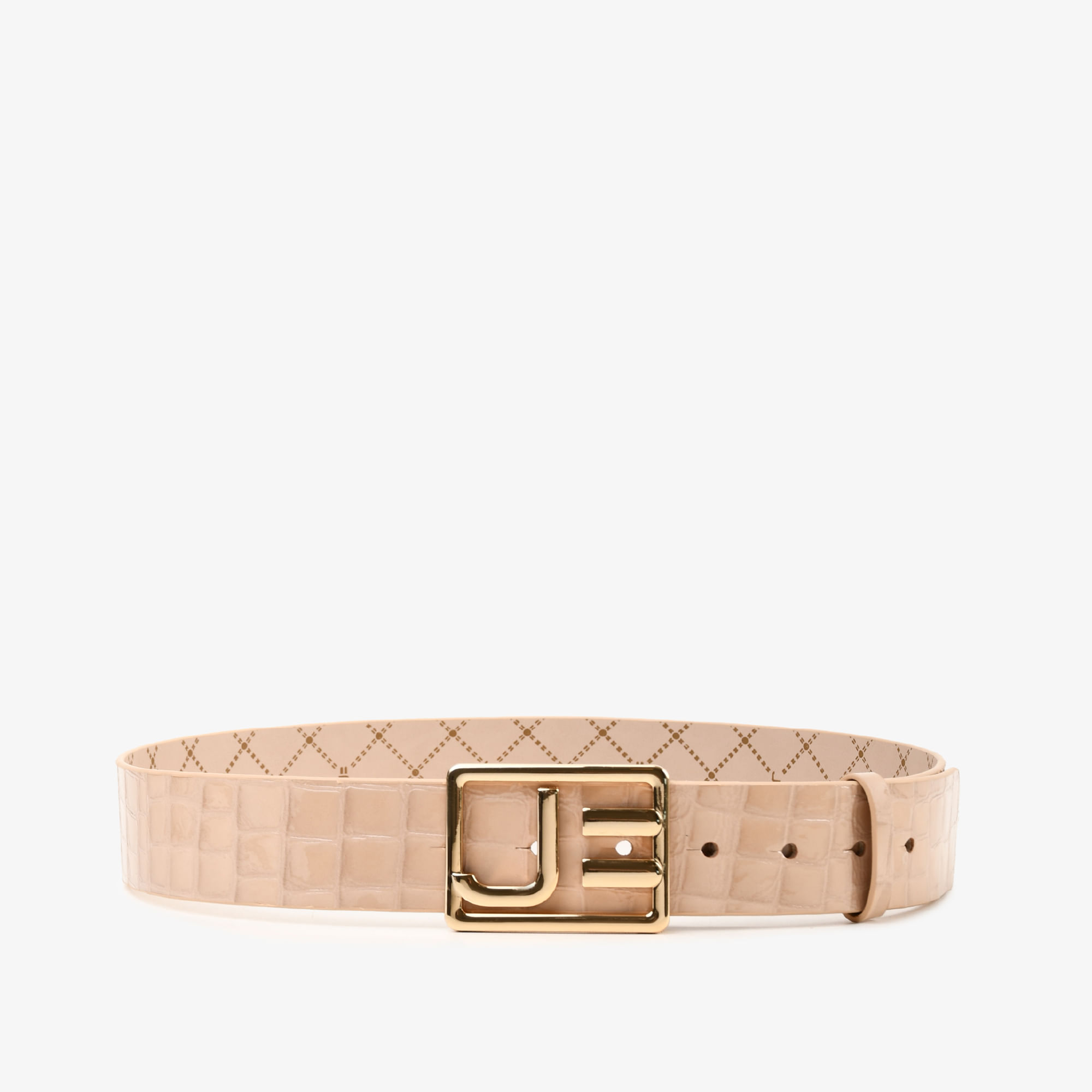 Cinto Nude Areia Fivela Couro Croco
