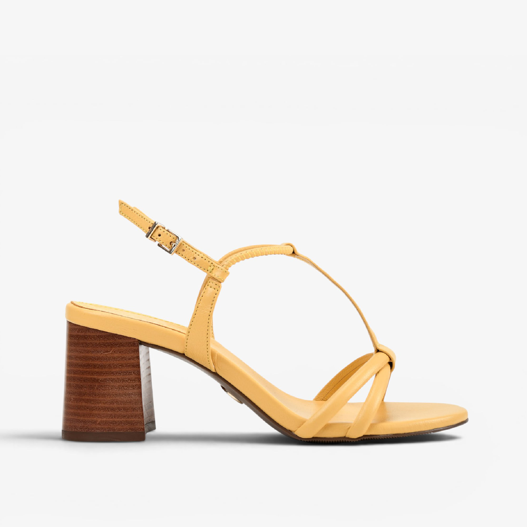 Sandália Salto Bloco Amarelo Solar Couro