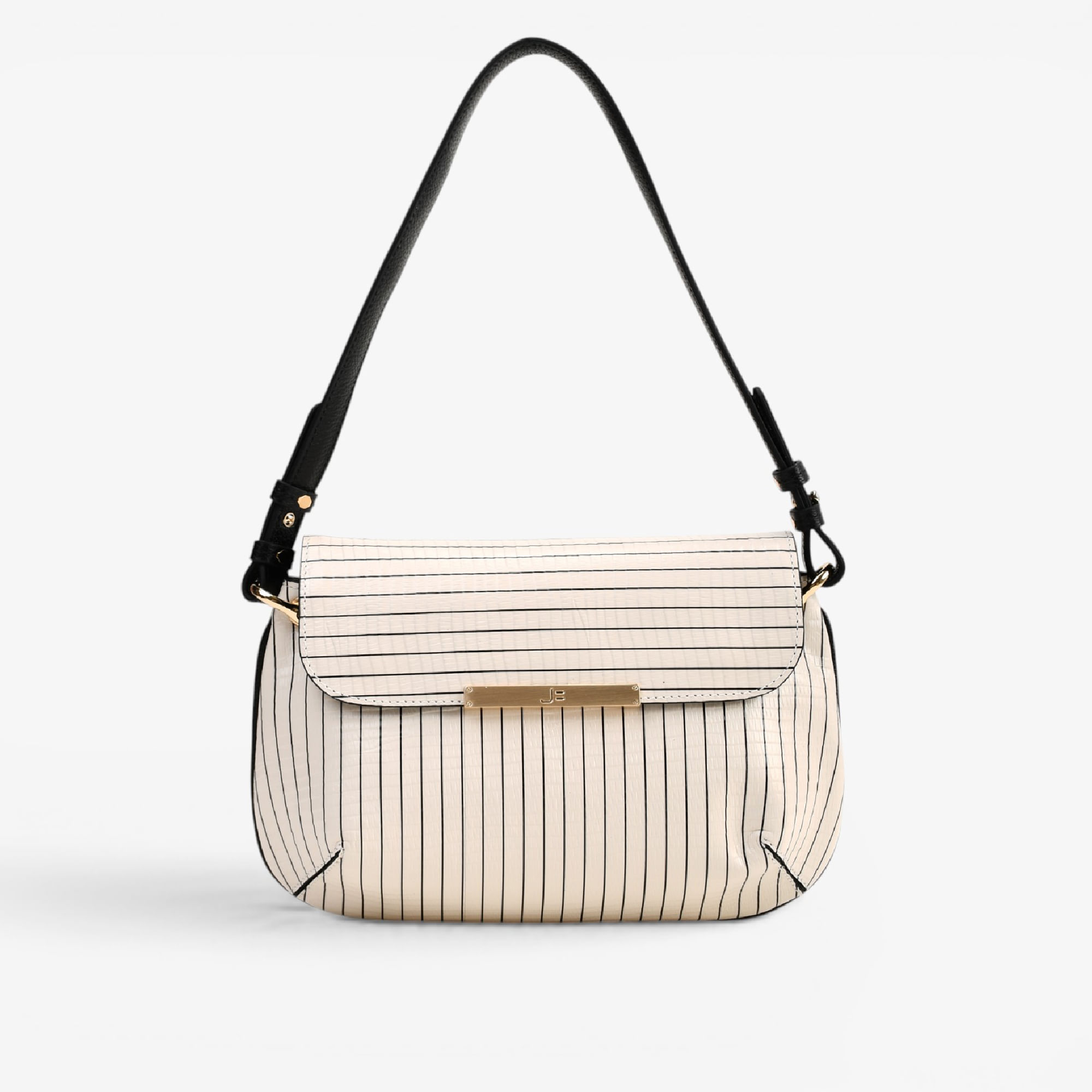 Bolsa De Ombro Listrado Preto Algodão Verniz
