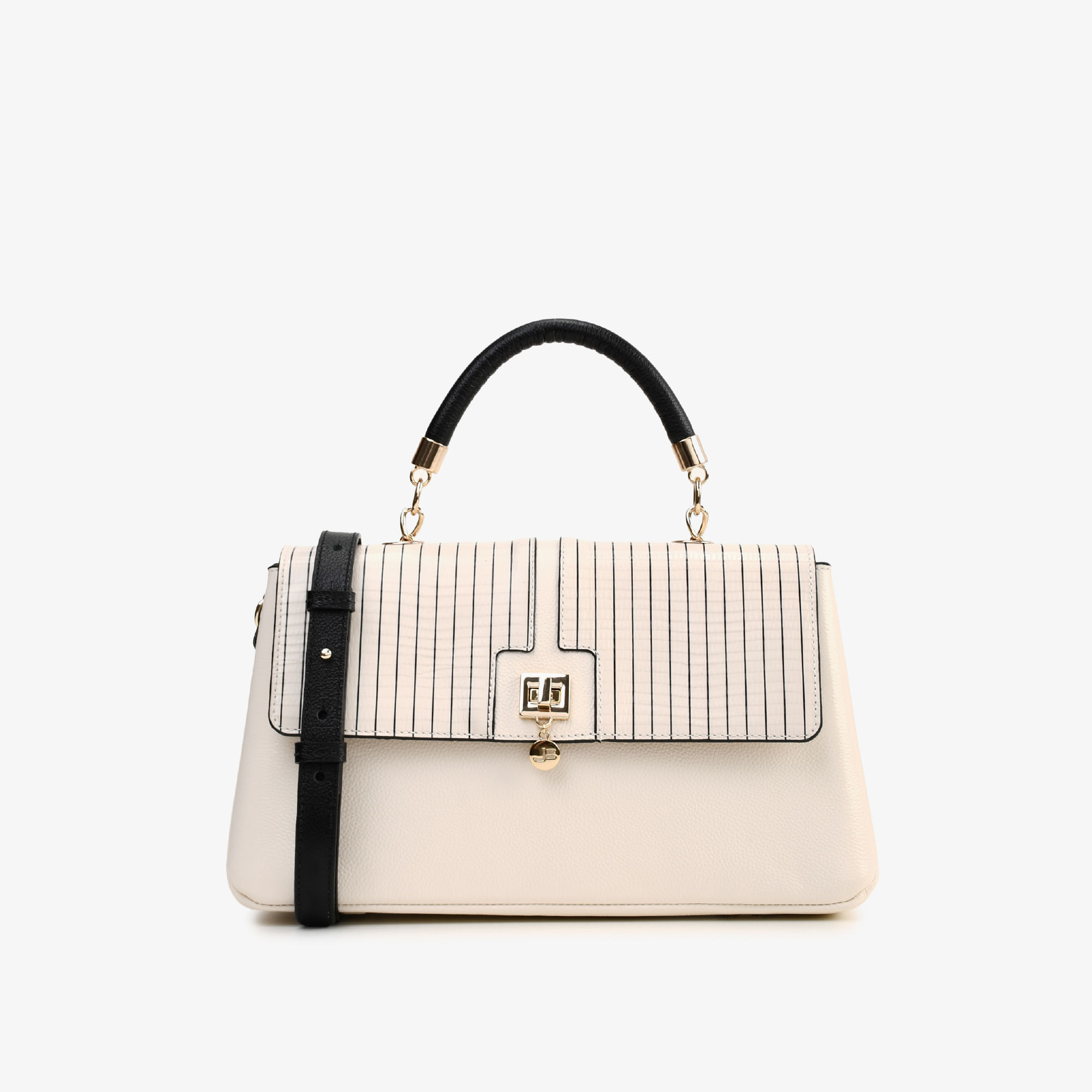 Bolsa Satchel Off White Algodão Couro