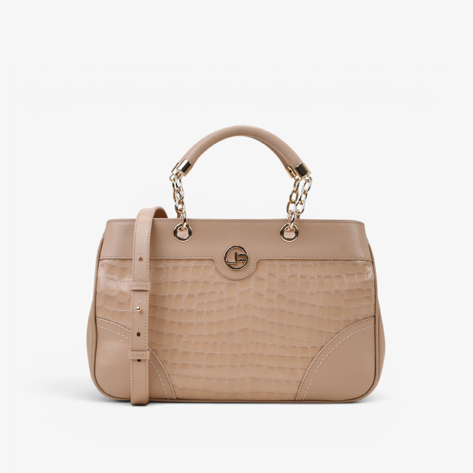 Bolsa Tote Nude Areia Couro Croco