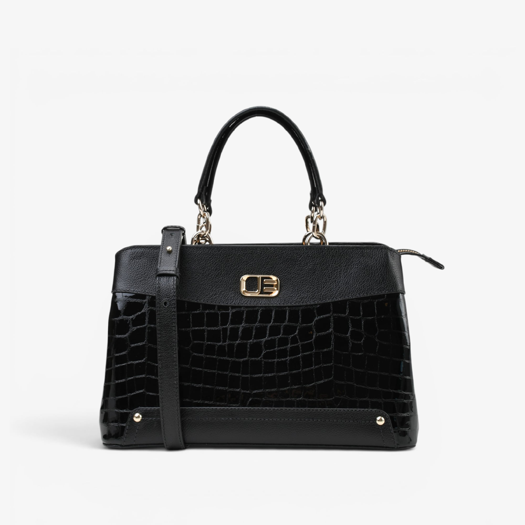 Bolsa Tote Preto Couro Croco