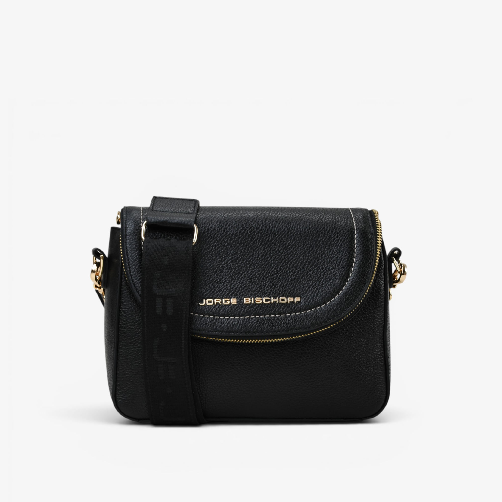 Bolsa Transversal Alça Gorgorão Preto Couro