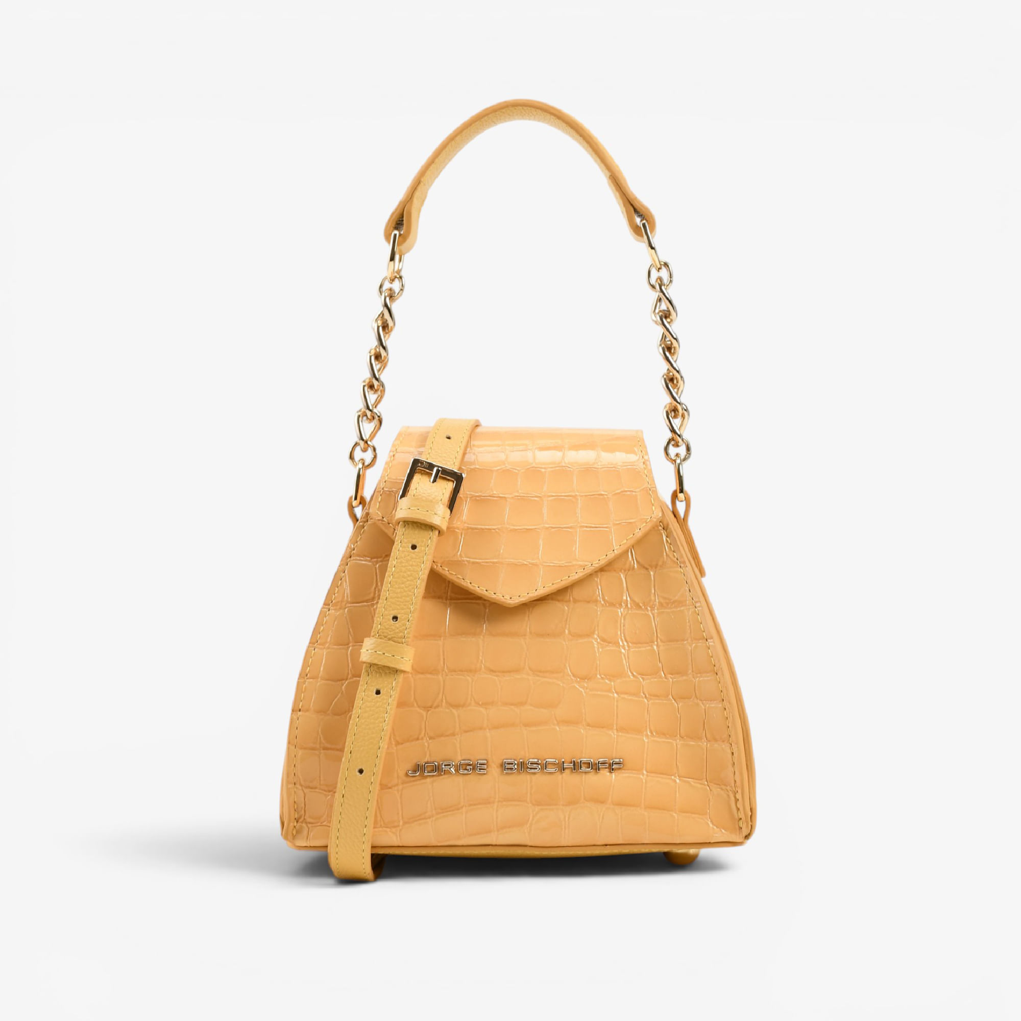 Bolsa Transversal Amarelo Solar Couro Croco