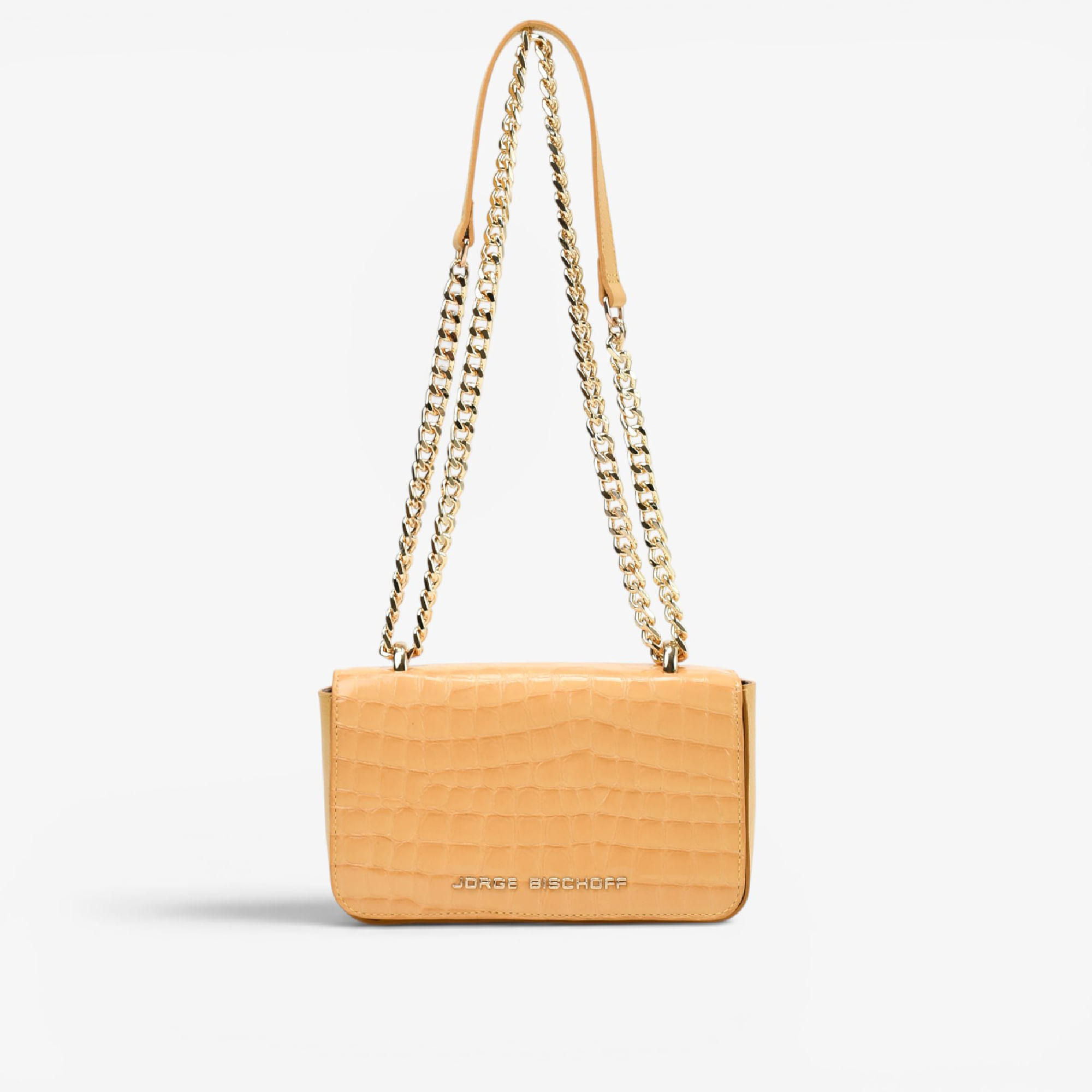 Bolsa Transversal Amarelo Solar Dourado Couro Croco
