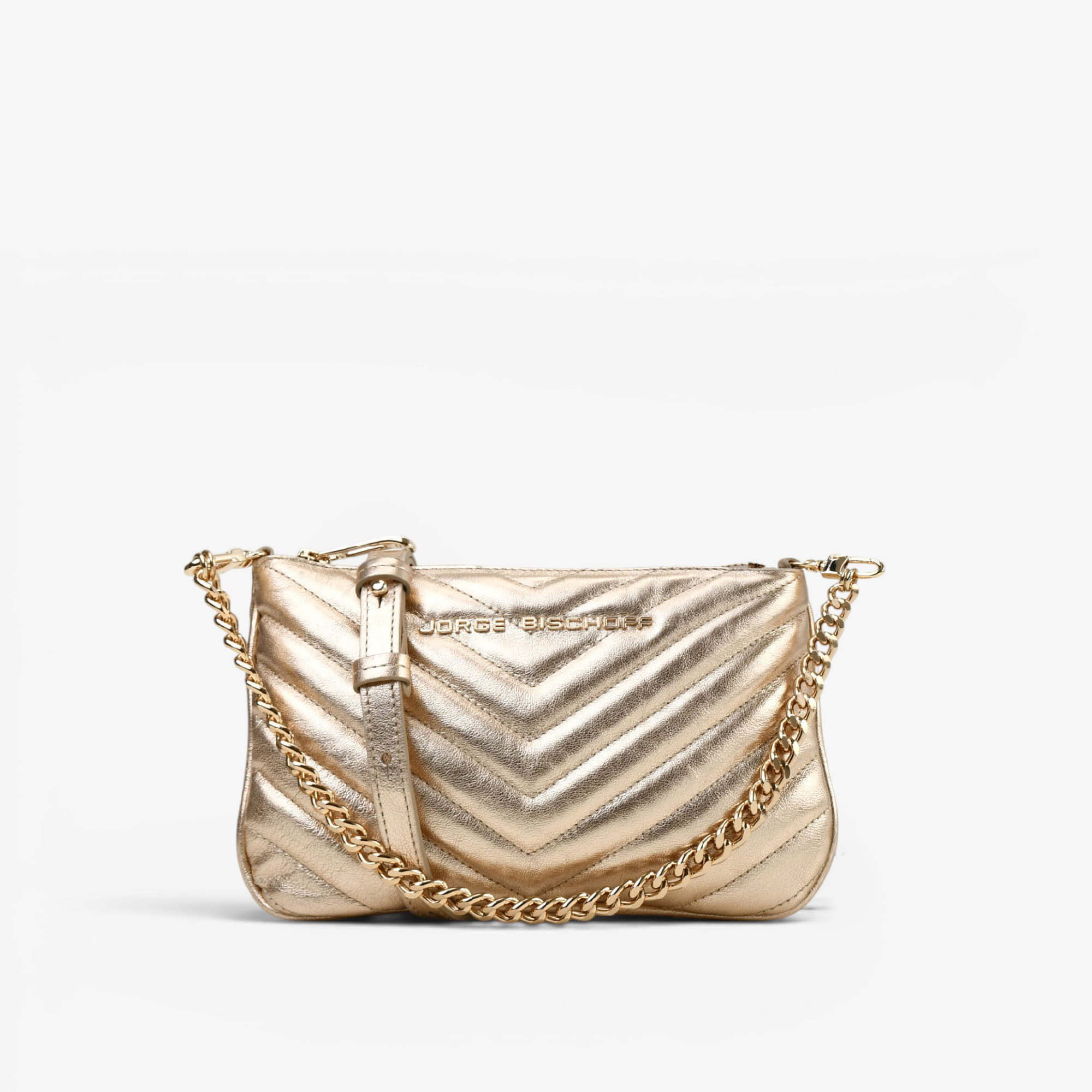 Bolsa Transversal Metal Ouro Champagne Couro Matelassê