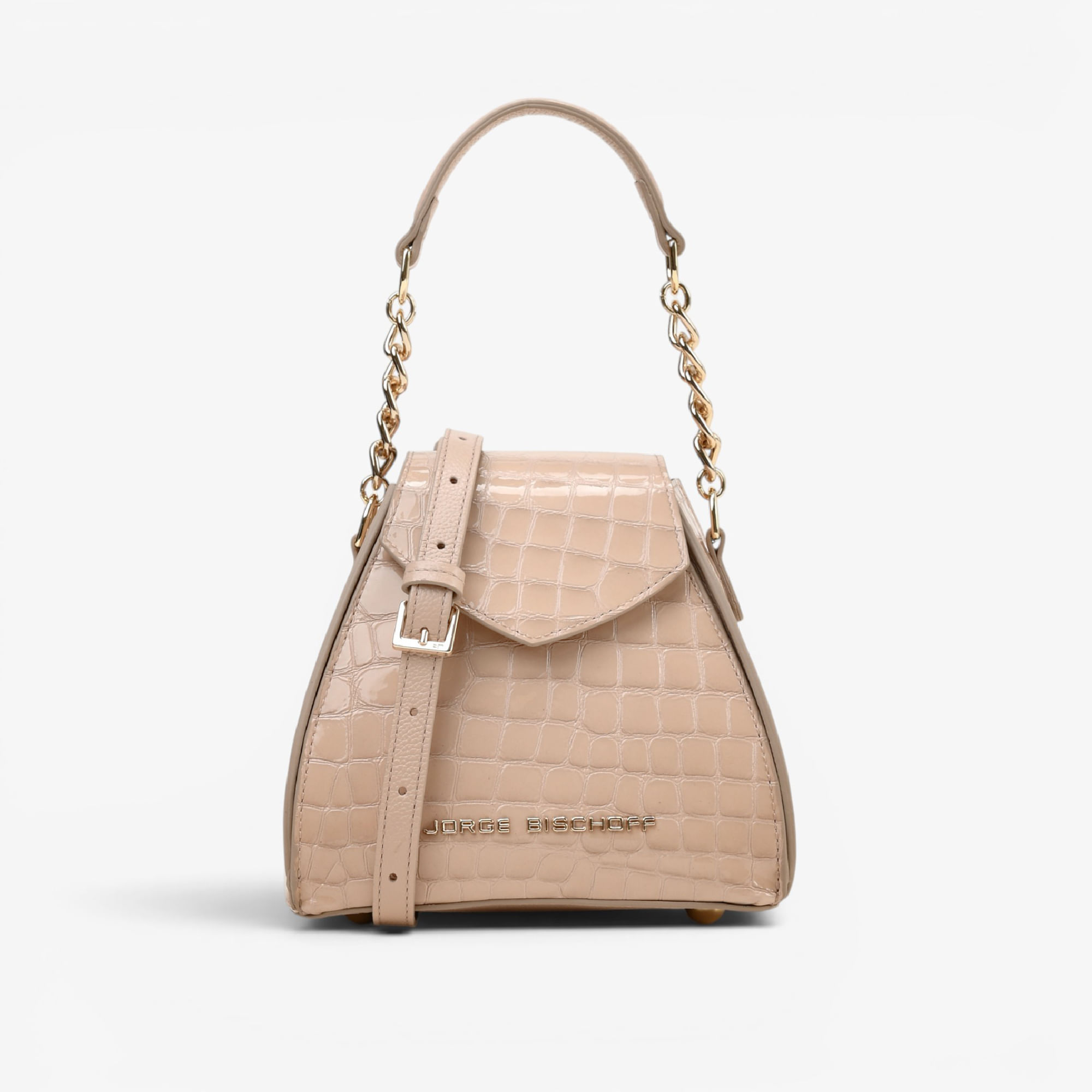 Bolsa Transversal Nude Areia Couro Croco
