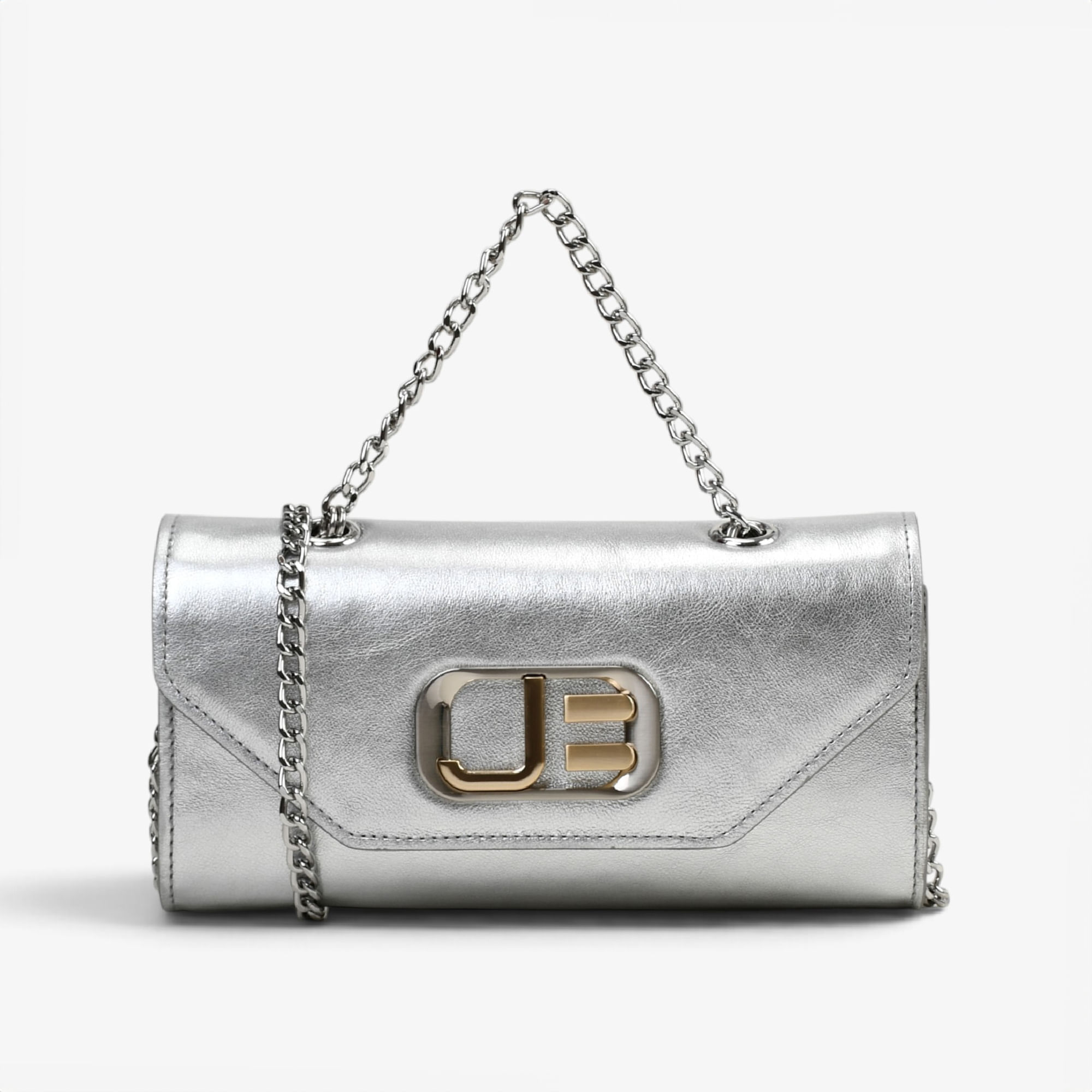 Bolsa Clutch Metal Prata Couro