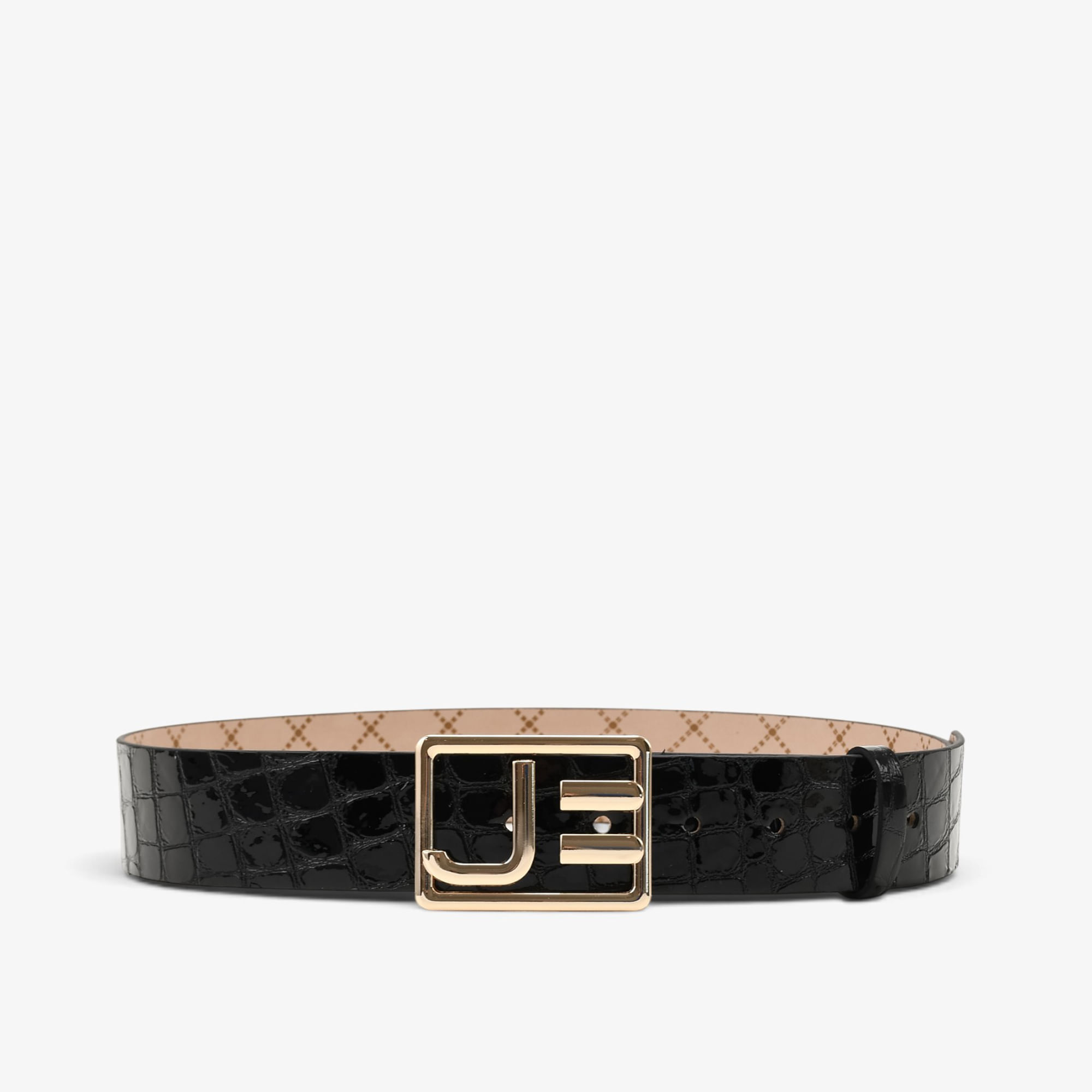 Cinto Preto Fivela Couro Croco