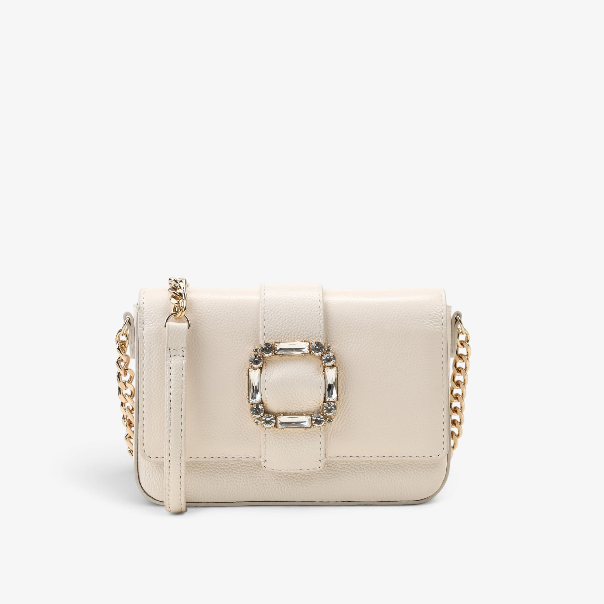 Bolsa Transversal Off White Algodão Fivela Couro